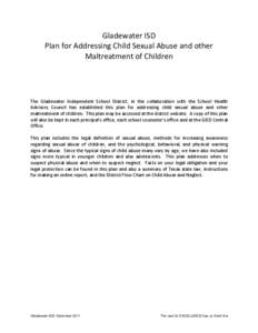 Gladewater ISD Plan for Addressing Child Sexual Abuse and other Maltreatment of Children