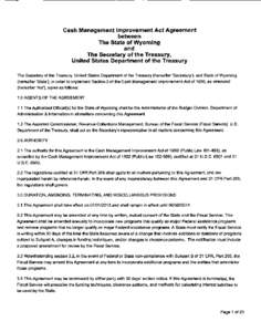 Cash Management Improvement Act Agreement between The State of Wyoming and The Secretary of the Treasury, United States Department of the Treasury