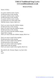 Folk & Traditional Song Lyrics - Streets of Glory