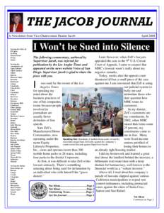 THE JACOB JOURNAL A Newsletter from Vice Chairwoman Dianne Jacob Serving the Cities of: El Cajon La Mesa