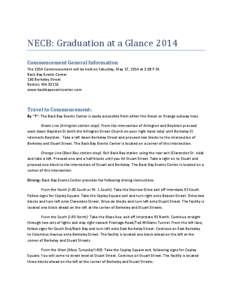 NECB: Graduation at a Glance 2014 Commencement General Information The 2014 Commencement will be held on Saturday, May 17, 2014 at 2:00 P.M. Back Bay Events Center 180 Berkeley Street Boston, MA 02116