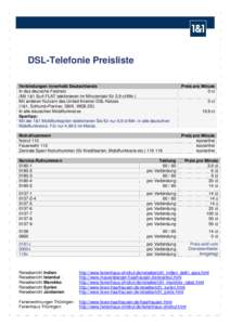 DSL-Telefonie Preisliste Verbindungen innerhalb Deutschlands In das deutsche Festnetz