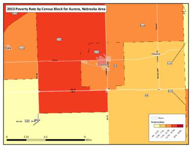 ´  2013 Poverty Rate by Census Block for Aurora, Nebraska Area 19.1%  N W Rd