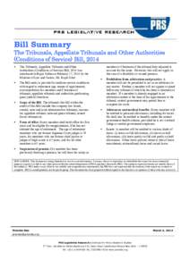 Bill Summary  The Tribunals, Appellate Tribunals and Other Authorities (Conditions of Service) Bill, 2014 