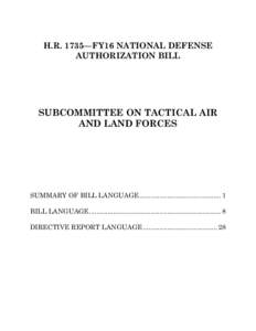 H.R. 1735—FY16 NATIONAL DEFENSE AUTHORIZATION BILL SUBCOMMITTEE ON TACTICAL AIR AND LAND FORCES