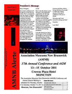 Volume 6 Issue 3  AMNB Alerte ASSOCIATION MUSEUMS NEW BRUNSWICK