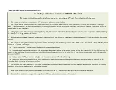 Fresno State ATI Campus Recommendations Matrix IV. Challenges and Barriers to Meet the Goals: AREAS OF CHALLENGE  The campus has identified a number of challenges and barriers in meeting our ATI goals. These include the 