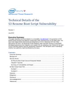 Advanced Threat Research  Technical Details of the S3 Resume Boot Script Vulnerability Revision 1 July 2015