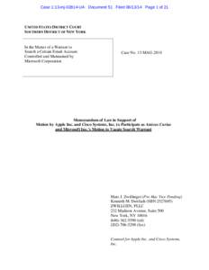 Computing / Computer law / Electronic Communications Privacy Act / Amicus curiae / Hartford Fire Insurance Co. v. California / Internet privacy / Comity / Microsoft / Cisco Systems / Law / Privacy law / Privacy of telecommunications