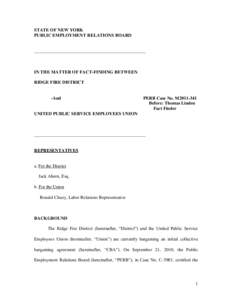 STATE OF NEW YORK PUBLIC EMPLOYMENT RELATIONS BOARD _________________________________________________  IN THE MATTER OF FACT-FINDING BETWEEN