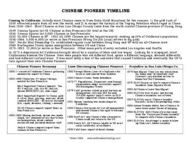 CHINESE PIONEER TIMELINE