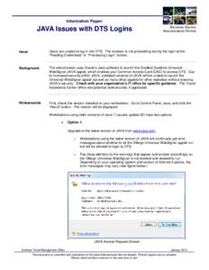 Information Paper:  JAVA Issues with DTS Logins DEFENSE TRAVEL MANAGEMENT OFFICE