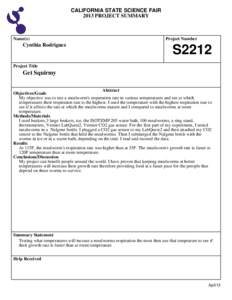 CALIFORNIA STATE SCIENCE FAIR 2013 PROJECT SUMMARY Name(s)  Cynthia Rodriguez