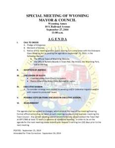 SPECIAL MEETING OF WYOMING MAYOR & COUNCIL Wyoming Annex 10 S. Railroad Avenue September 27, [removed]:00 a.m.