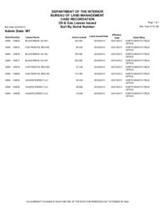 DEPARTMENT OF THE INTERIOR BUREAU OF LAND MANAGEMENT CASE RECORDATION Oil & Gas Leases Issued Sort By Serial Number