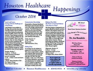 Houston Healthcare  Happenings October 2014 Lunch and Learn: