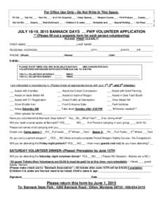 BANNACK DAYS 2001 … VOLUNTEER APPLICATION