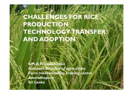 CHALLENGES FOR RICE PRODUCTION TECHNOLOGY TRANSFER AND ADOPTION  S.M.A.Priyadarshinie