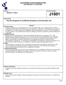 CALIFORNIA STATE SCIENCE FAIR 2014 PROJECT SUMMARY Name(s)  Matthew J. Bates