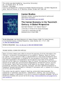 This article was downloaded by: [Laurentian University] On: 10 October 2014, At: 03:08 Publisher: Routledge Informa Ltd Registered in England and Wales Registered Number: Registered office: Mortimer House, 37-41 