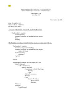 1 NIXON PRESIDENTIAL MATERIALS STAFF Tape Subject Log (rev. Sep-01)  Conversation No[removed]