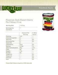 Nutrition Facts  Premium Dark Sweet Cherry Pie Filling; 21 oz Serving Size