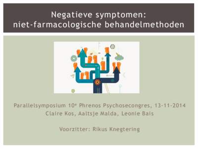 Negatieve symptomen: niet-farmacologische behandelmethoden Parallelsymposium 10 e Phrenos Psychosecongres, Claire Kos, Aaltsje Malda, Leonie Bais Voorzitter: Rikus Knegtering