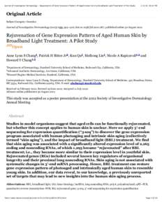 Journal of Investigative Dermatology - Rejuvenation of Gene Expression Pattern of Aged Human Skin by Broadband Light Treatment: A Pilot Study, 10:22 PM Original Article Subject Category: Genetics
