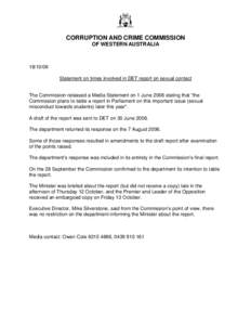 CORRUPTION AND CRIME COMMISSION OF WESTERN AUSTRALIA[removed]Statement on times involved in DET report on sexual contact