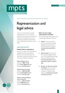 FACTSHEET 2  Fitness to practise panel hearing information for doctors Representation and legal advice