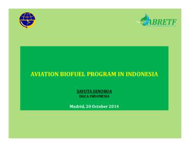 AVIATION BIOFUEL PROGRAM IN INDONESIA SAYUTA SENOBUA DGCA INDONESIA Madrid, 20 October 2014