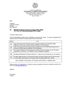 STATE OF TENNESSEE DEPARTMENT OF COMMERCE AND INSURANCE Financial Affairs Section / Analytical Unit 0576