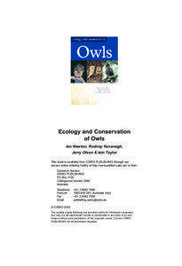 Ecology and Conservation of Owls Ian Newton, Rodney Kavanagh,
