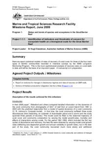 MTSRF Milestone Report Reef and Rainforest Research Centre Project[removed]Page 1 of 5