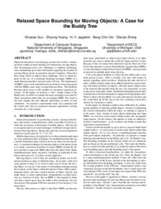 Relaxed Space Bounding for Moving Objects: A Case for the Buddy Tree 1 Shuqiao Guo 1 Zhiyong Huang 2 H. V. Jagadish 1 Beng Chin Ooi 1 Zhenjie Zhang