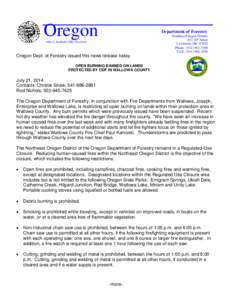 Oregon  Department of Forestry Northeast Oregon District 611 20th Street La Grande, OR 97850