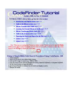 CodeFinder Tutorial January 2008, by Roy A. Reinhold TUTORIAL INDEX (click on link to go directly to that section)