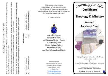    Preliminary Ridley Certificate Certificate in Theology & Ministry