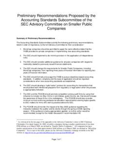 Preliminary Recommendations - Accounting Standards