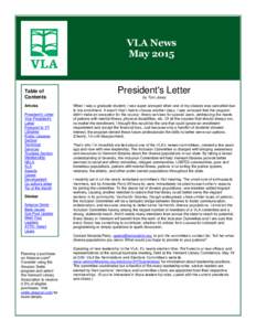 VLA News May 2015 Table of Contents Articles