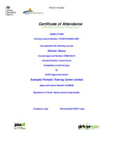 Certificate of Attendance – DCPC Approved Periodic Training Course
