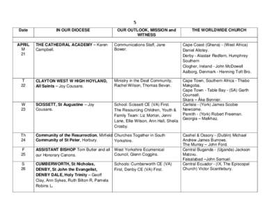 5 Date IN OUR DIOCESE  OUR OUTLOOK, MISSION and
