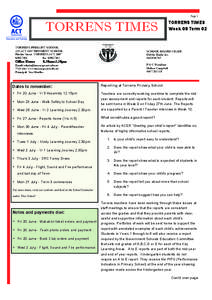 Page 1  TORRENS TIMES TORRENS PRIMARY SCHOOL AN ACT GOVERNMENT SCHOOL Ritchie Street TORRENS ACT 2607