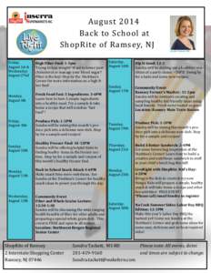 August 2014 Back to School at ShopRite of Ramsey, NJ Friday, August 1st & Wednesday