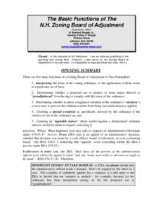 The Basic Functions of The N.H. Zoning Board of Adjustment (September[removed]H. Bernard Waugh, Jr. Gardner Fulton & Waugh 78 Bank Street