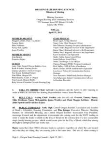 OREGON STATE HOUSING COUNCIL Minutes of Meeting Meeting Location: Oregon Housing and Community Services 725 Summer Street NE, Room 124 A/B Salem, OR 97301