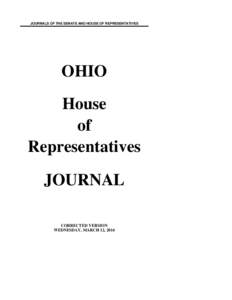 JOURNALS OF THE SENATE AND HOUSE OF REPRESENTATIVES  OHIO House of Representatives