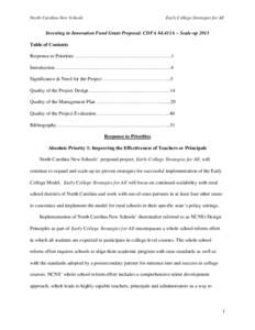 North Carolina New Schools  Early College Strategies for All Investing in Innovation Fund Grant Proposal: CDFA 84.411A – Scale-up 2013 Table of Contents