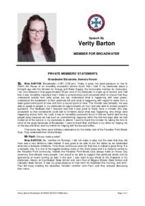 Hansard, 23 MaySpeech By Verity Barton MEMBER FOR BROADWATER