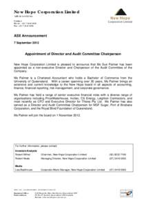 Microsoft WordNHCL - ASX Announcement - Appointment of Director